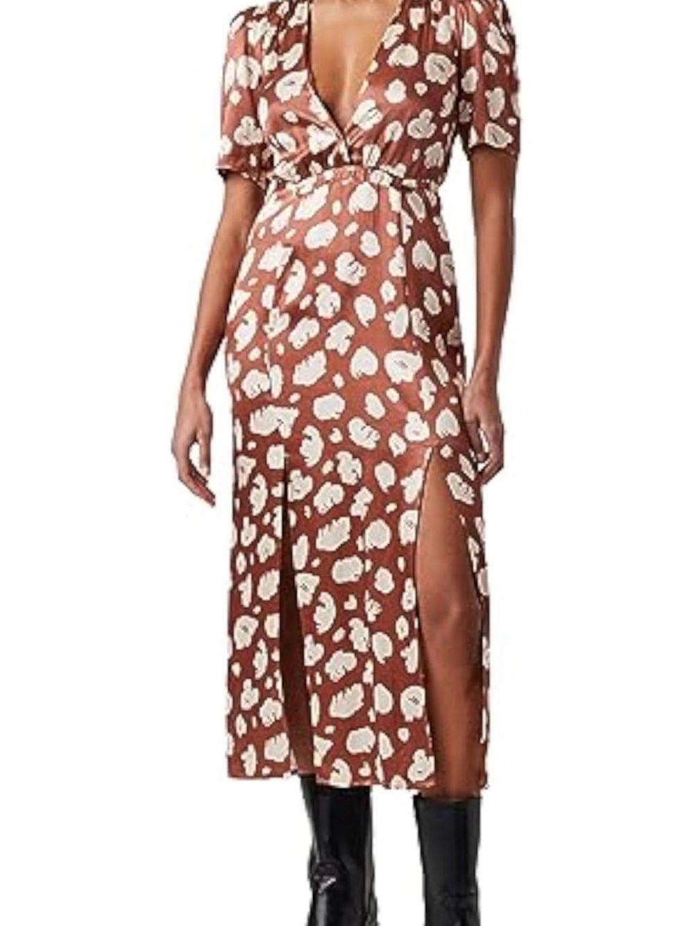 French Connection Brown and White Floral Midi Dress, Size 12